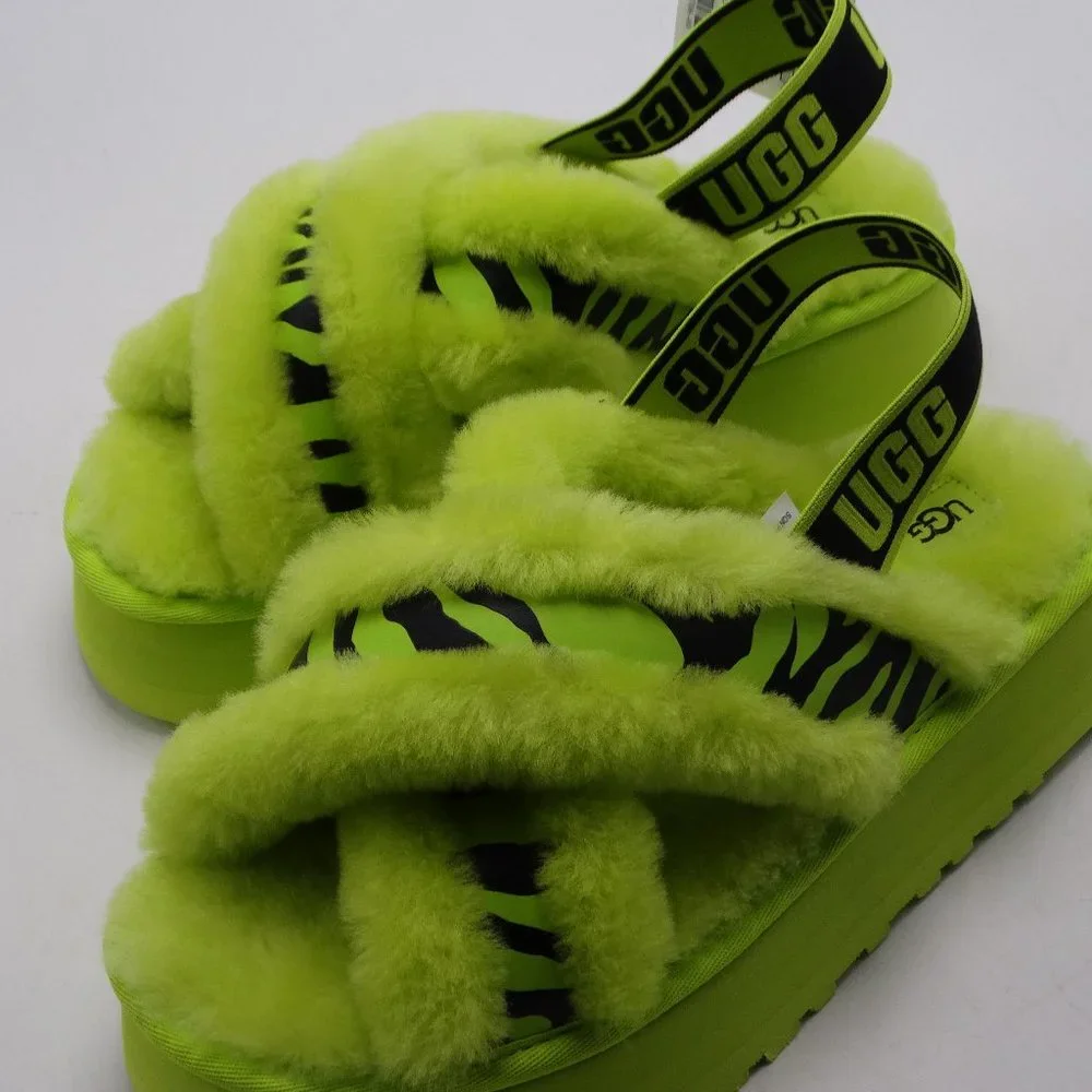 UGG Disco Cross Slide Animalia Slipper Shoe/Slipper Key Lime New Size 8 - Picture 3 of 6